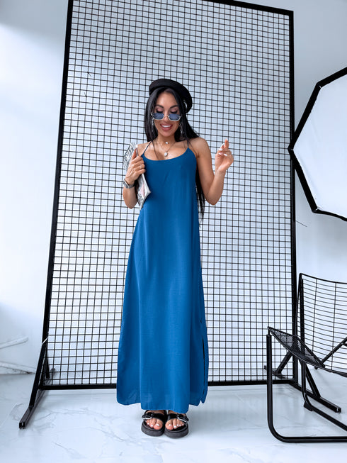 Long dress with crossed straps - dark turquoise
